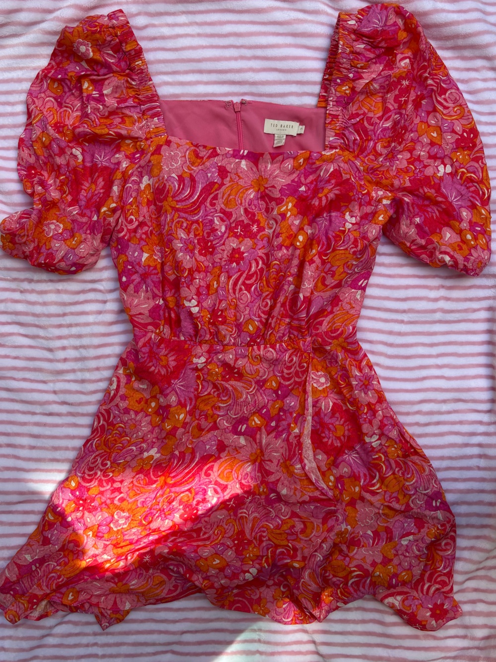 Women’s Ted Baker Pink & Orange Floral Puff-Sleeve Blouse